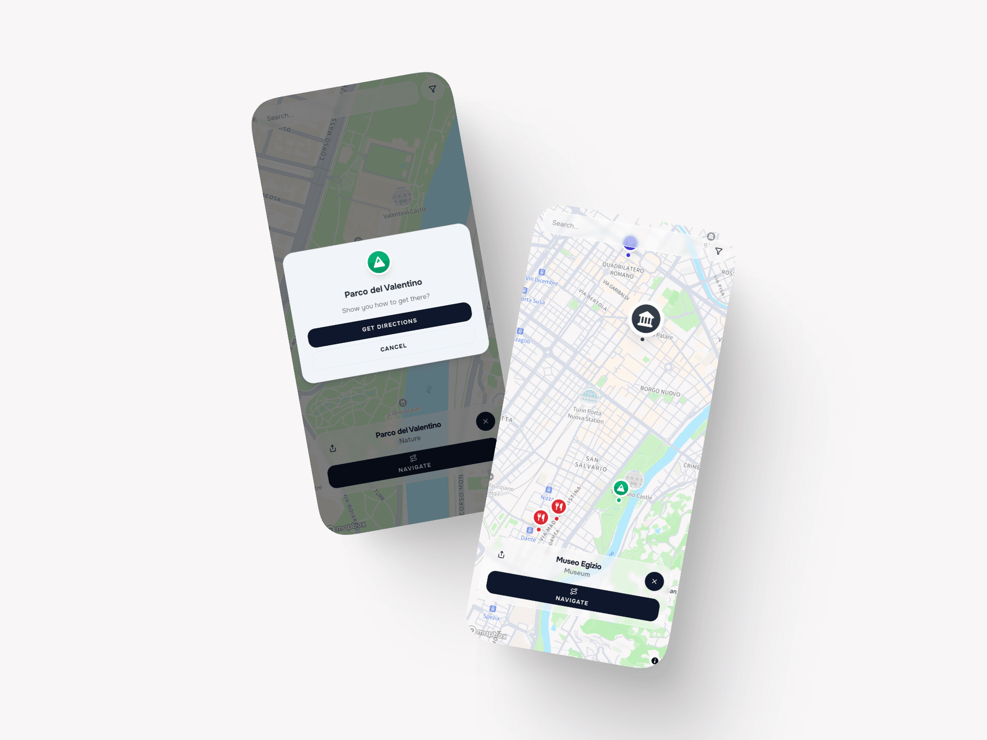 Vista mobile della mappa, con scheda pin e CTA Naviga